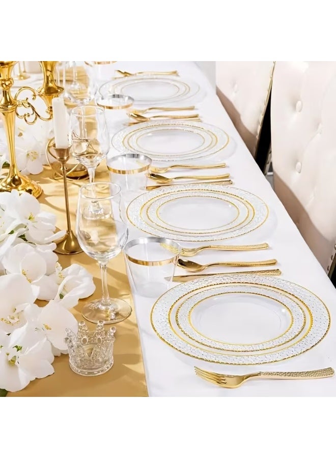 Hammered Double Golden-Edged Clear Plastic Decorative Plates, 7.5-inch Salad/Dessert Plates and 10.25-inch Party/Dinner/Appetizer Plates, Suitable for Weddings, Parties, Entertaining, Ramadan, Easter, and Everyday Use. - Image 4